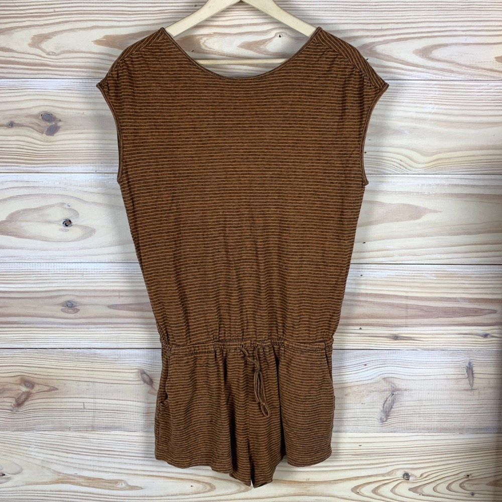 Prana Romper Womens Small Brown Striped Hemp Cotton Jumpsuit Boho Beach